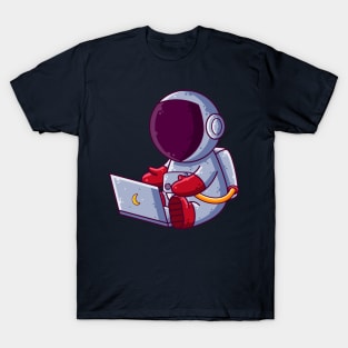 Cute Astronaut Working with Laptop Cartoon T-Shirt